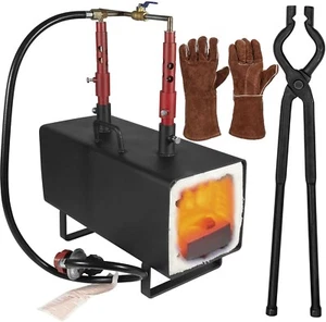 Propane Gas Forge Double Burner Portable with Bladesmith Tongs & Welding Gloves - Picture 1 of 8
