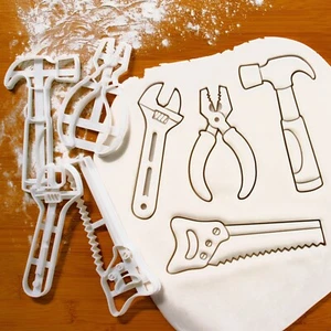 Set of 4 Hand Tools cookie cutters Hammer Pliers Saw Wrench Spanner biscuit - Picture 1 of 14