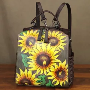 Hand painted Genuine Leather Backpack Purse Women Crossbody Shoulder Bag Handbag - Picture 1 of 9