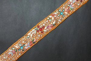 Jasdee Vintage Border Trim Bead & Sequin Hand Work 1-1/2" Width Style P1510 - Picture 1 of 1