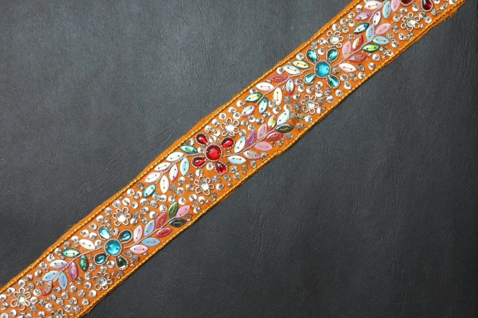 Jasdee Vintage Border Trim Bead & Sequin Hand Work 1-1/2" Width Style P1510 - Image 1 of 1