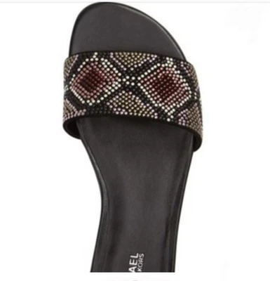 New Michael Michael Kors Grey Multi-Beaded Mercer Leather Slides 9.5M - Image 1 of 4