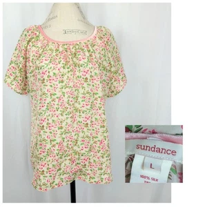 Sundance geblümtes Blusentop groß creme Seide - Bild 1 von 8