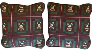 Vintage PAIR (2) Of Tapestry Woven Christmas Holiday Throw Pillows 10”X10” - Picture 1 of 3