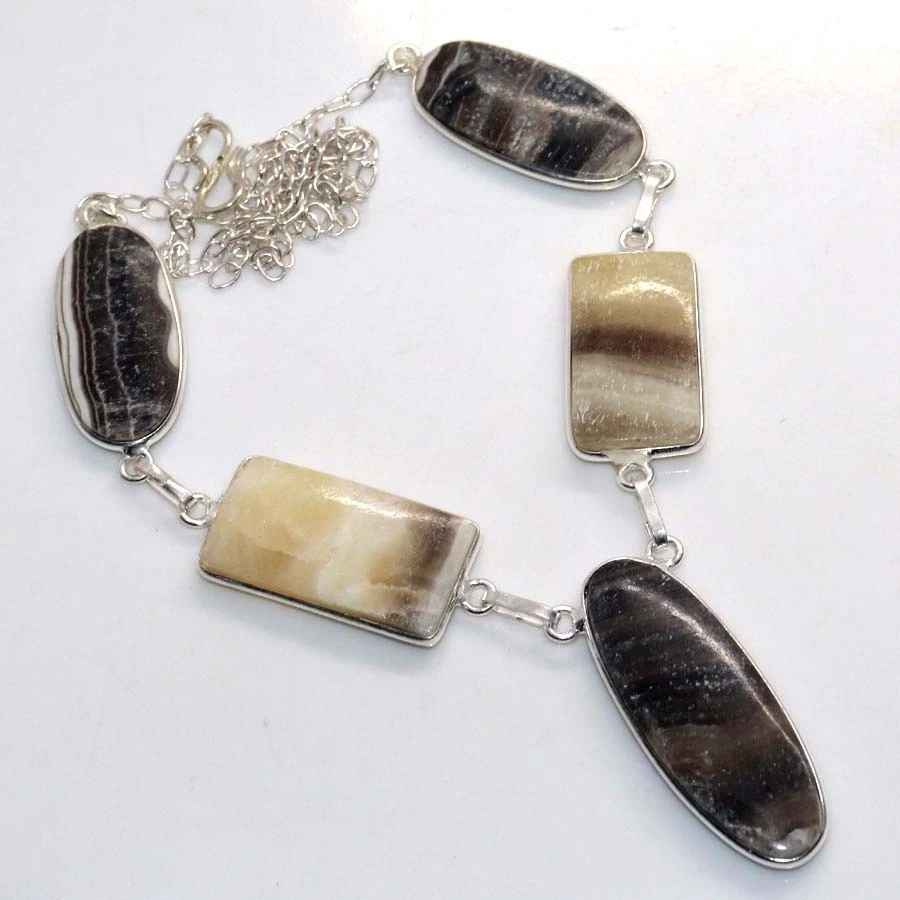 Outstanding Zebra Calcite 925 Silver Plated Gemstone Necklace 18" MJ - Image 1 of 3
