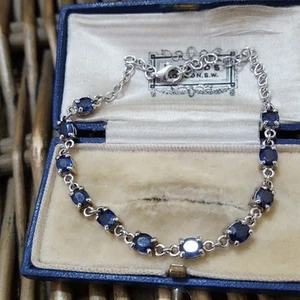 Pulsera de plata de ley 925, pulsera de tenis de cianita azul natural, ajustable - Imagen 1 de 6