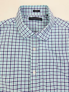 Tommy Hilfiger slim fit taglia 16,5 32-33 grande uomo blu bianco acqua collo largo - Foto 1 di 9