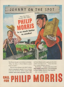 1947 Philip Morris Cigarettes Johnny On The Spot Dairy Farmer Vintage Print Ad - Picture 1 of 1