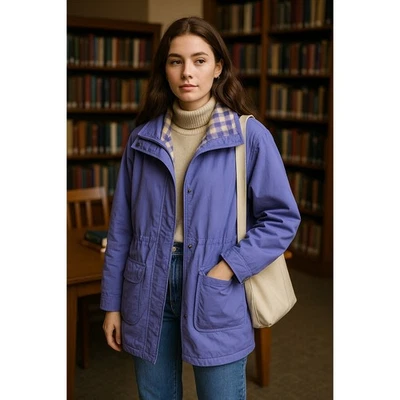 Jaqueta LL Bean Vintage Roxa Anorak Forrada de Lã Preppy Campus Coat L Cottage - Imagem 1 de 4