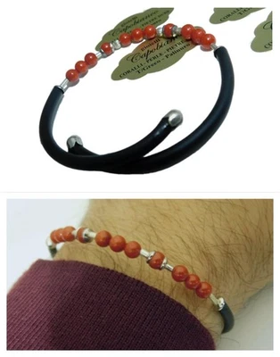Bracciale in pietre di CorAllo e Argento 925 per uomo braccialetto Da Occasione - Immagine 1 di 4
