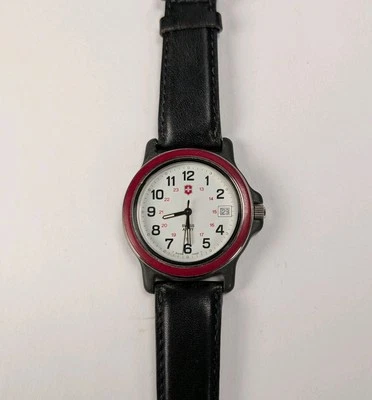 Vtg Swiss Army Watch Men 36mm Black Red Enamel Bezel Buckman Labs - Image 1 of 4