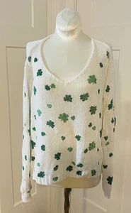 Wooden Ships St. Patrick's Clover oversized Sweater women's M/L White Green - Picture 1 of 6