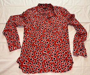 J.Crew Silk Blouse Top Womens Red Heart Shape Print button Up sz 2 Shirt EUC - Picture 1 of 7