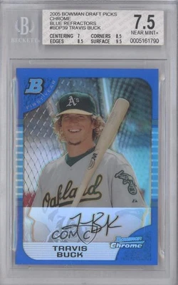 Bowman Draft 2005 cromo refractor azul/150 Travis Buck BGS 7,5 novato radiocontrol Foto 1 de 2
