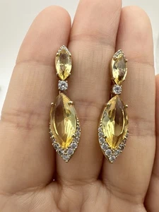 Gold Plated Faceted Yellow Crystal Dangle Earrings  - Picture 1 of 6