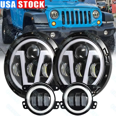 Combo de faros y luces antiniebla LED halo de 7 pulgadas para Jeep Wrangler JK 2007-2018 Foto 1 de 4