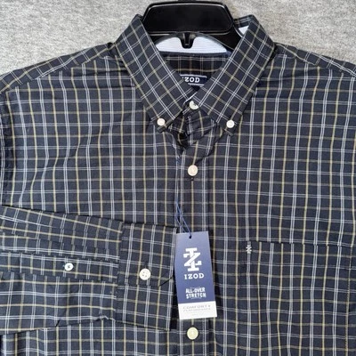 IZOD Men Comfort + Performance Woven Shirt Stretch Anthracite Check 4XB NEW - Image 1 of 4