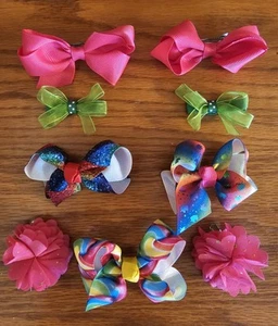 Set Of 9 Girls Hairbows 2" 3" 3.5" Bright Colors - Picture 1 of 3