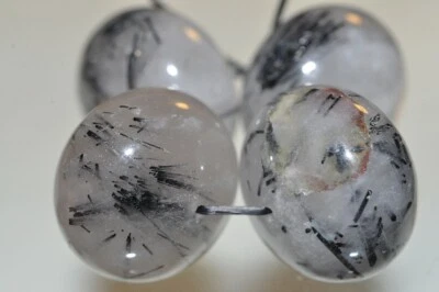 4 Piezas 8X14mm "Buenas Vibraciones/AAA" ~ TURMALINA NEGRA EN CUARZO XL Cuentas Rondelle F1343 Foto 1 de 4