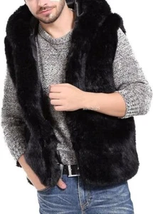 Men's Warm Faux Fur Hooded Waistcoat Short Vest Jacket Coat Sleeveless Outwear - Picture 1 of 24