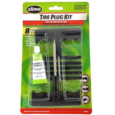 SLIME Tire Plug Kit Car Truck ATV Tires 8 piece Rubber Cement Plug Repair Kit  - Image 1 of 4
