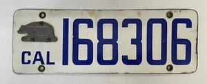 RARE Porcelain LICENSE PLATE 1916 CALIFORNIA Owners Name Bear Tag # 168306 - Picture 1 of 5