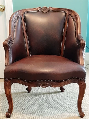Vintage Cowhide Upholstered  Stately Lincoln Sitting Chair/Estate Blackwood Cover