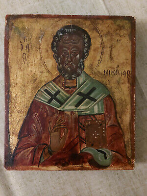 Antiguo Icono Bizantino Ortodoxo Griego Saint Nicholas Pintado A Mano!!! • 75.87€