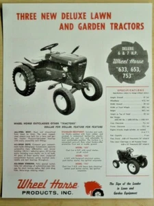 VINTAGE 1962 WHEEL HORSE 6 & 7 HP TRACTOR 633 653 753 SPEC SHEET SALES BROCHURE - Foto 1 di 1