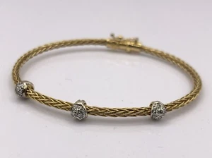 Roberto Coin Woven 18K Gold Diamond Spiga Station Bracelet /b - Picture 1 of 7