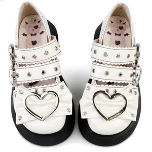 Lolita Shoes Women Girl Punk Flat Ankle Strap Buckle Platform Heel Shoes Cosplay - Picture 1 of 18