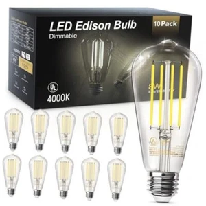 E26 Base Vintage LED Edison Light Bulbs, 60W Equivalent Dimmable, 10 Pack - Picture 1 of 7