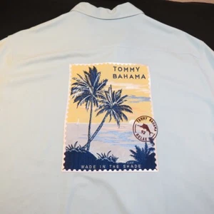 TOMMY BAHAMA Wade in the Shade HAWAII ALOHA HAWAIIAN STAMP SHIRT XXL 100% Silk - Picture 1 of 5