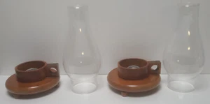 Paar hausgemachte Holz Teetasse Stye Kerzenhalter mit Glas Kamin Landhaus Kern - Bild 1 von 7