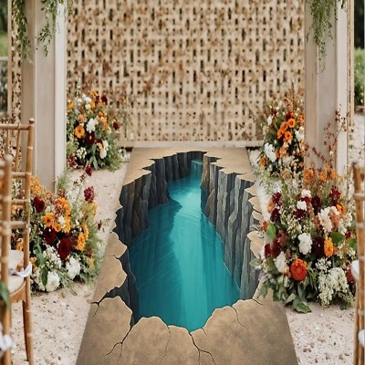 Alfombra de corredor de agua 3D azul para grietas, alfombra larga para grietas 3D, alfombra de pasillo para grietas, alfombra azul para grietas Foto 1 de 4