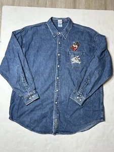 Vintage 1999 Warner Bros Looney Tunes Denim Knopfleiste Shirt XXL Tasmanischer Teufel - Bild 1 von 10