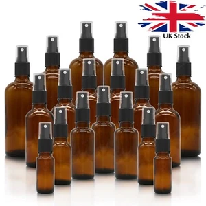 AMBER Glass Spray Bottles with BLACK ATOMISER / Mist Spray Refillable 10 - 100ml - Picture 1 of 6