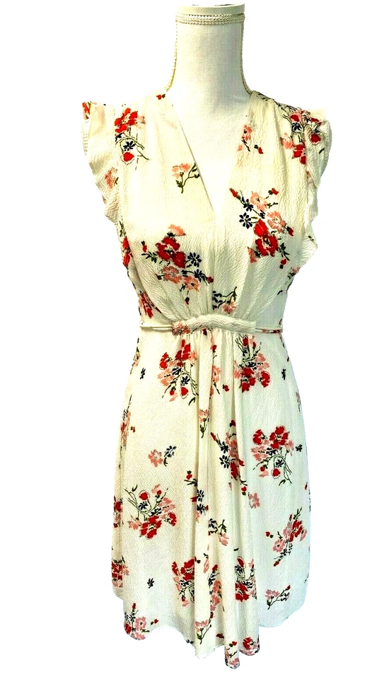Rebecca Taylor Marguerite Dress Silk Size 4 Fully Lined Ivory Florals Ruffles - Image 1 of 4