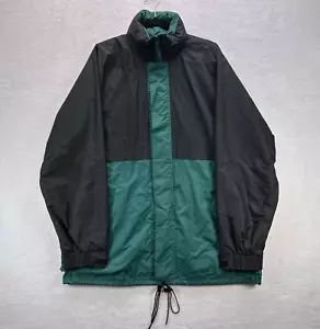 Bass Pro Shops Rain Jacket Mens XL Black Green Windbreaker Hidden Hood Pockets - Picture 1 of 16