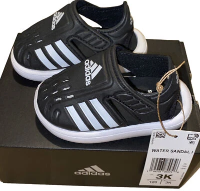 Adidas Toddler Shoe Sz 3 Slip-on Sandal Black White NEW - Image 1 of 4