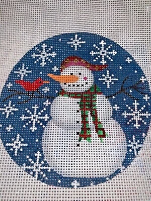 ZWEIGART MONO CANVAS Handpainted Needlepoint canvas,18mesh Snowman and the bird Ornaments JWPO#028