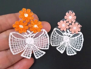 White w/Orange or Coral Pink Flower Lace Patch Motif Appliques Crafts Supply A49 - Picture 1 of 14