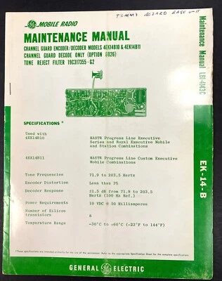 GE Mobile Channel Guard Encoder/Decoder Two-Way FM Radio Manual LBI4143C - Image 1 of 4