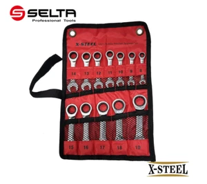 X-Steel 12pc Set 8-19mm Cr-V Stubby Ratchet Combination Ring Open End Spanner   - Picture 1 of 6
