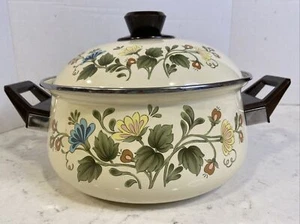 Olla grande Kobe Esmalte Ware con tapa azul y amarillo floral vintage retro BONITA - Imagen 1 de 9