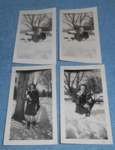 4 Vintage Photos Pretty Young Lady & Cute Dog Playing In Snow Walla Walla WA? - Picture 1 of 1
