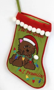 Pet Christmas Stocking Puppy Dog Embroidered Lights Pom Poms I'll Be Good 18" - Picture 1 of 5