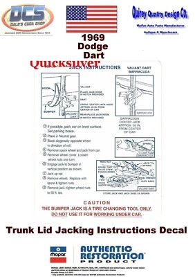Dodge Dart 1969 instrucciones de elevación maletero tapa calcomanía 2856100 EE. UU. Foto 1 de 2
