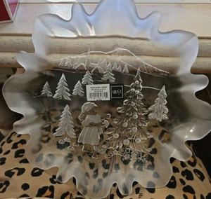 VINTAGE MIKASA Christmas Story FROSTED GLASS CANDY/COOKIE DISH - 10" x 1.5" NIB - Picture 1 of 7