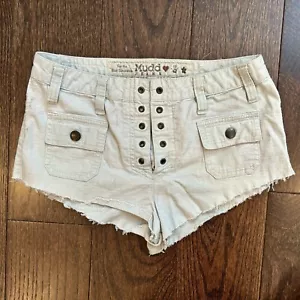 Pantalones Cortos Mudd Y2K Botín Tiro Bajo Con Cordones Beige Crema Talla 12 - Imagen 1 de 11